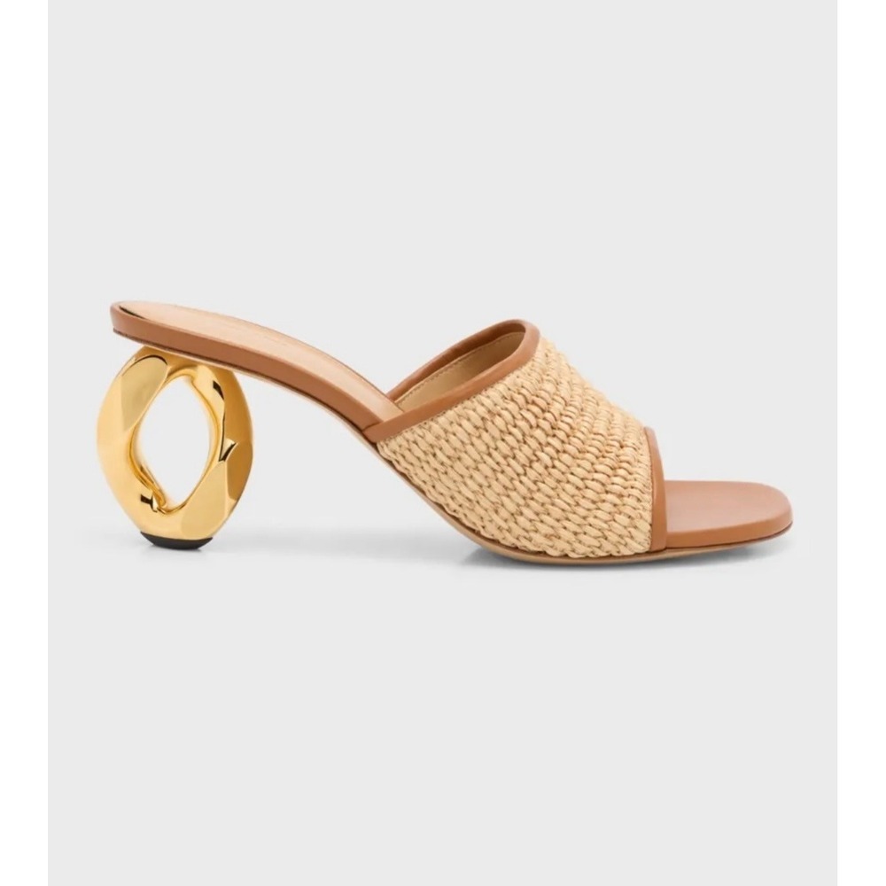 JW Anderson Tan Raffia Chain Link Heel Mules Square Toe Sandals IT 40 US 9/9.5 - Picture 2 of 11